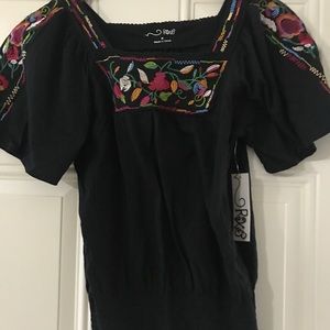 Black top with embroidery detail